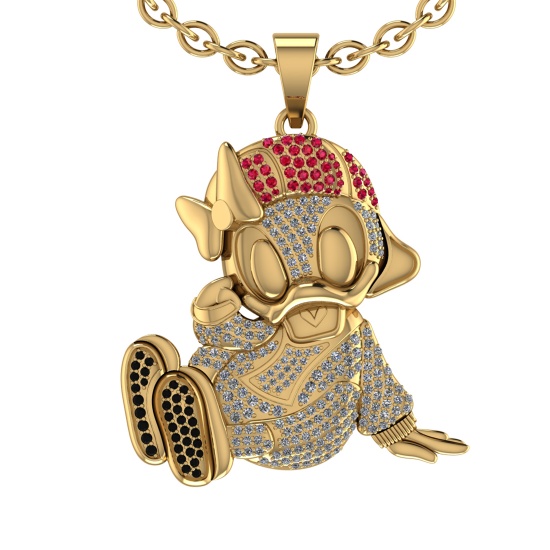 1.51 Ctw VS/SI1 Ruby and Diamond 14K Yellow Gold Hip Hop theme Necklace (AL