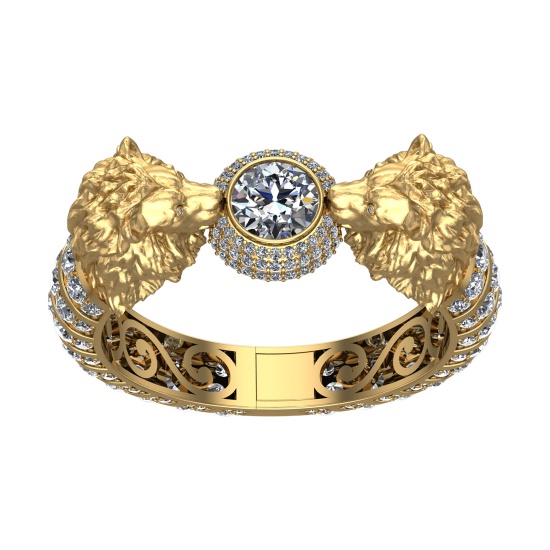 41.73 Ctw VS/SI1 Diamond 14k Yellow Gold Creature Theme lion Bracelet Bangl