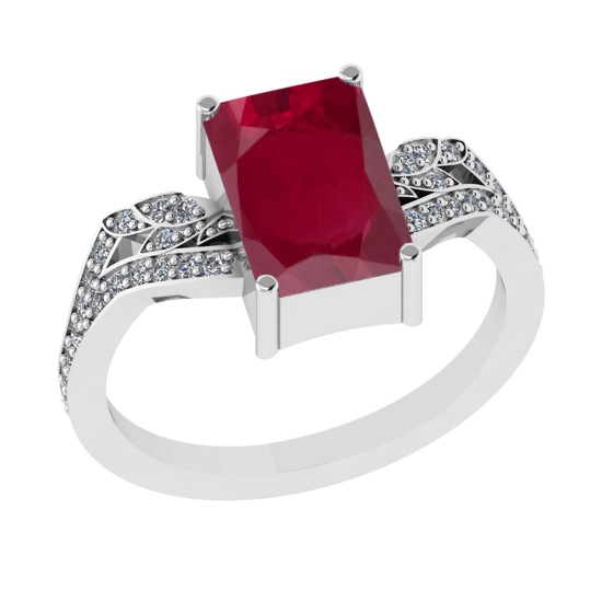2.77 Ctw VS/SI1 Ruby and Diamond 14k white Gold Engagement Ring (ALL DIAMON