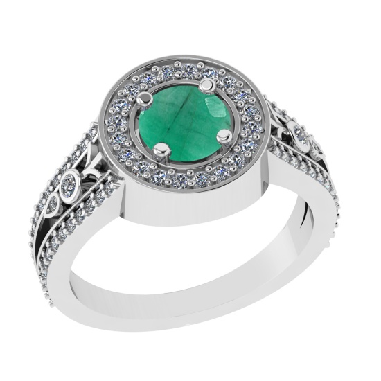 1.36 Ctw VS/SI1 Emerald and Diamond 14k white Gold Engagement Ring