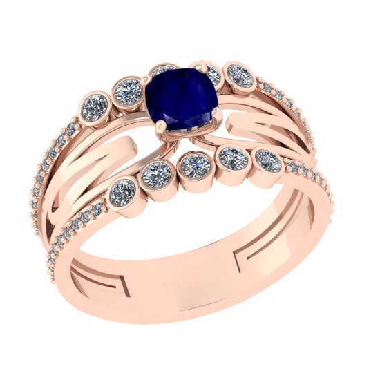 1.03 Ctw VS/SI1 Blue Sapphire and Diamond 14k Rose Gold Engagement Ring (AL