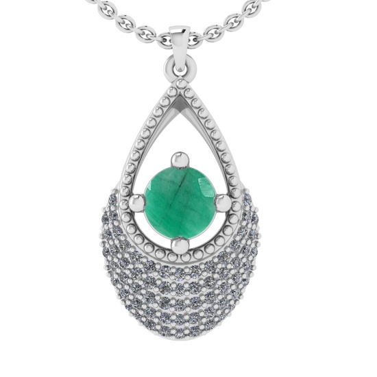 0.80 Ctw VS/SI1 Emerald and Diamond 14k white Gold Engagement Ring