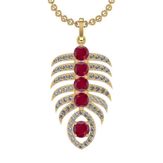 4.60 Ctw VS/SI1 Ruby and Diamond 14k Yellow Gold Pandant (ALL DIAMOND ARE L