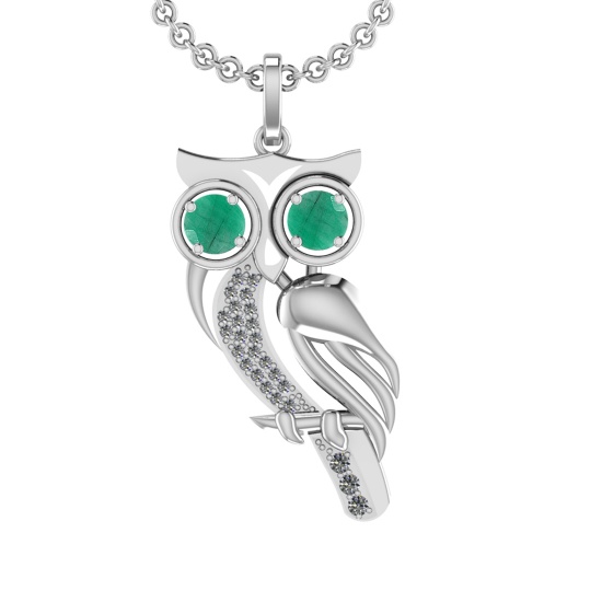 1.75 Ctw VS/SI1 Emerald and Diamond 14K White Gold Pendant (ALL DIAMOND ARE