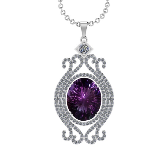 11.88 Ctw VS/SI1 Amethyst and Diamond 14K White Gold Pendant (ALL DIAMOND A