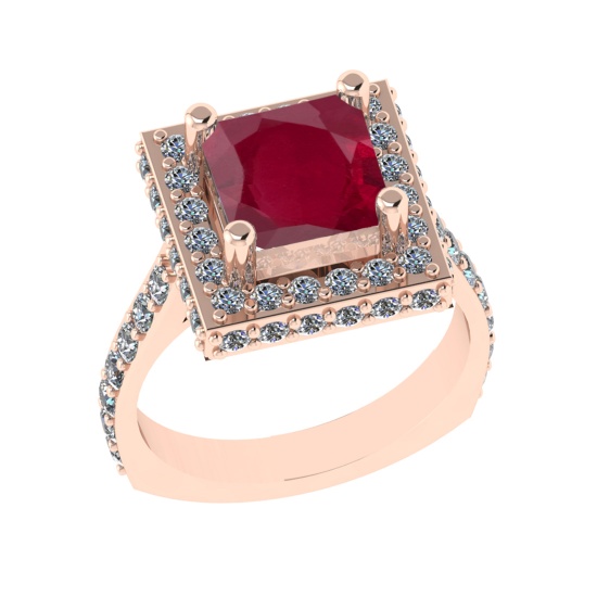3.21 Ctw VS/SI1 Ruby And Diamond 14k Rose Gold Engagement Ring (ALL DIAMOND