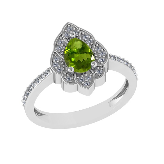 0.94 Ctw VS/SI1 Peridot and Diamond Set 10K white Gold Engagaement Ring (AL