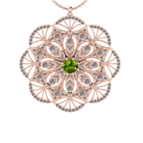 2.47 Ctw VS/SI1 Peridot and Diamond Set 10K Rose Gold Pendant (ALL DIAMOND