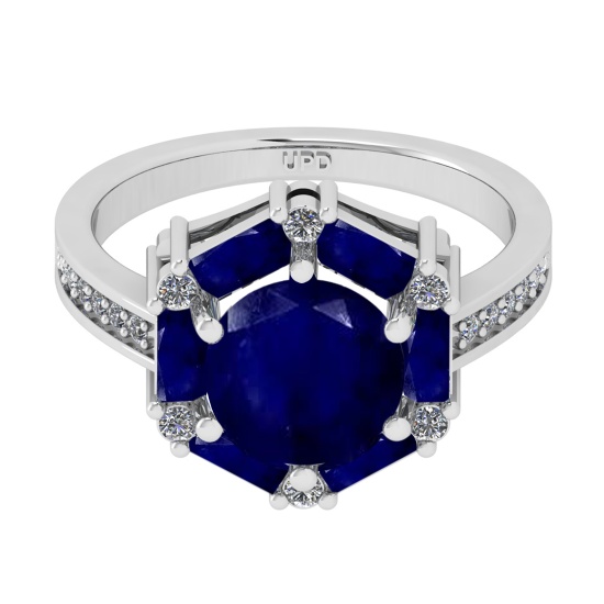 2.77 Ctw VS/SI1 Blue Sapphire and Diamond 14k white Gold Engagement Ring (A