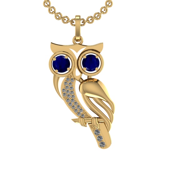 1.75 Ctw VS/SI1 Blue Sapphire and Diamond 14K Yellow Gold Pendant (ALL DIAM