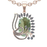 20.43 Ctw I2/I3 Green Amethyst And Diamond 10K Rose Gold Necklace(ALL DIAMO