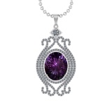 11.88 Ctw VS/SI1 Amethyst and Diamond 14K White Gold Pendant (ALL DIAMOND A