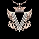 4.25 Ctw VS/SI1 Diamond Prong Set 18K Rose Gold Letter theme ( V) Necklace
