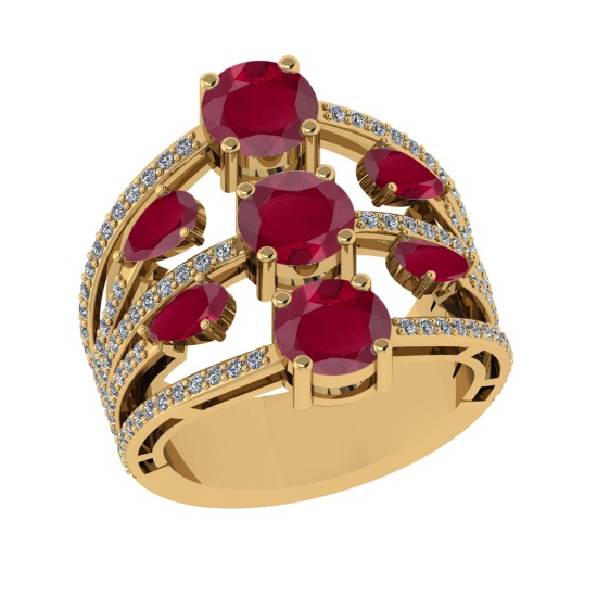 4.22 Ctw VS/SI1 Ruby and Diamond 14k Yellow Gold Engagement Ring (ALL DIAMO