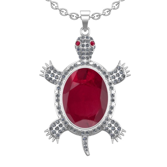 9.20 Ctw VS/SI1 Ruby and Diamond 14K White Gold Pendant (ALL DIAMOND ARE LA