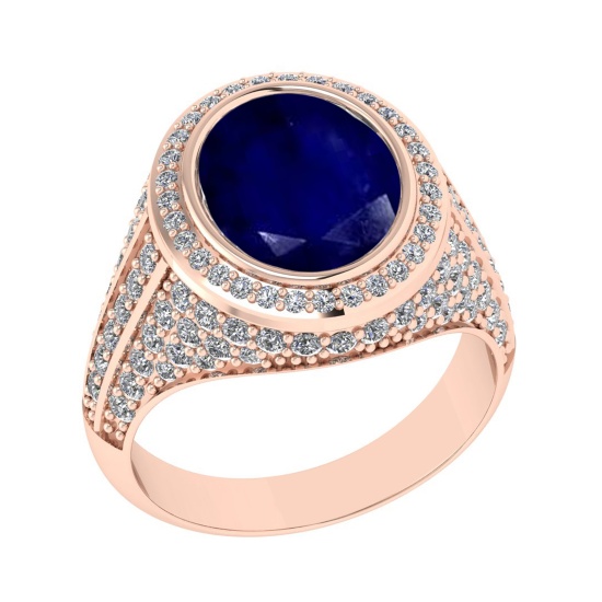 4.70 Ctw VS/SI1 Blue Sapphire and Diamond Prong Set 14K Rose Gold Engagemen