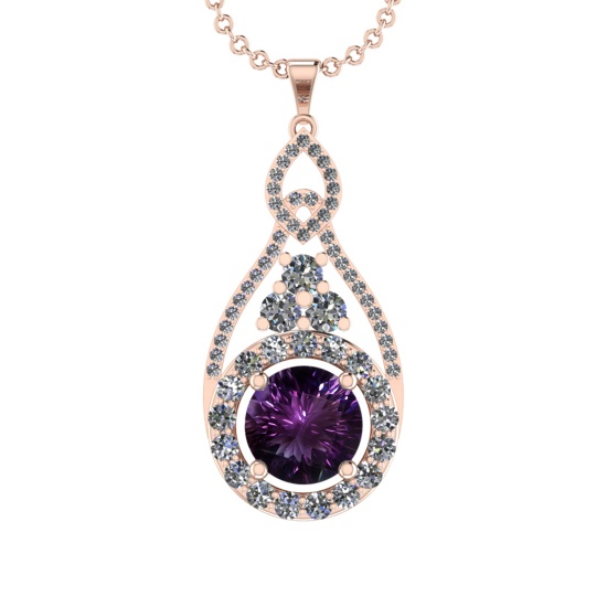 27.11 Ctw VS/SI1 Amethyst and Diamond 14K Rose Gold Pendant (ALL DIAMOND AR