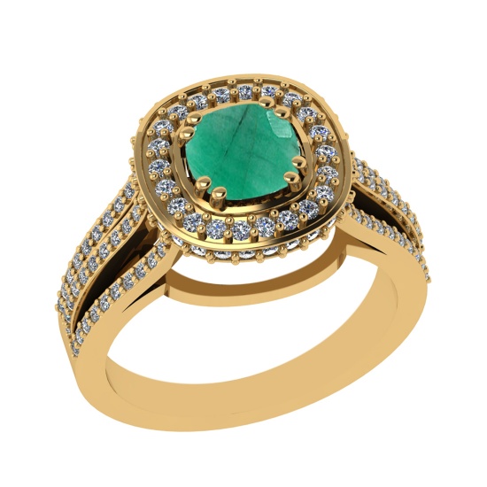 1.81 Ctw VS/SI1 Emerald and Diamond 14k Yellow Gold Engagement Halo Ring (L