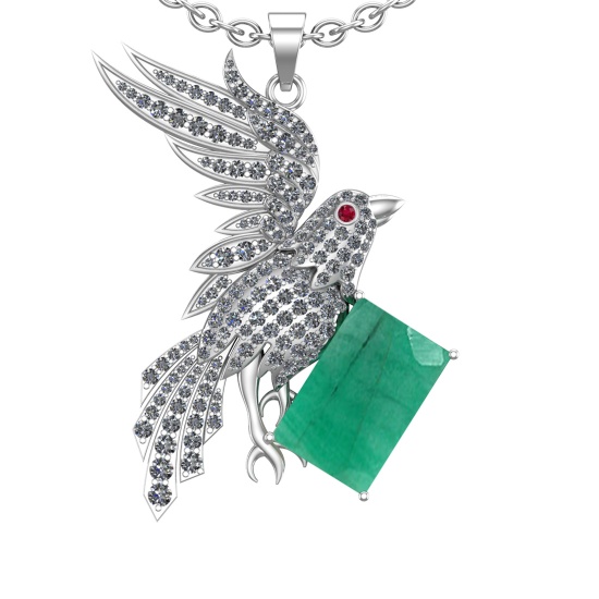 9.27 Ctw VS/SI1 Emerald and Diamond 14K White Gold Pendant (ALL DIAMOND ARE