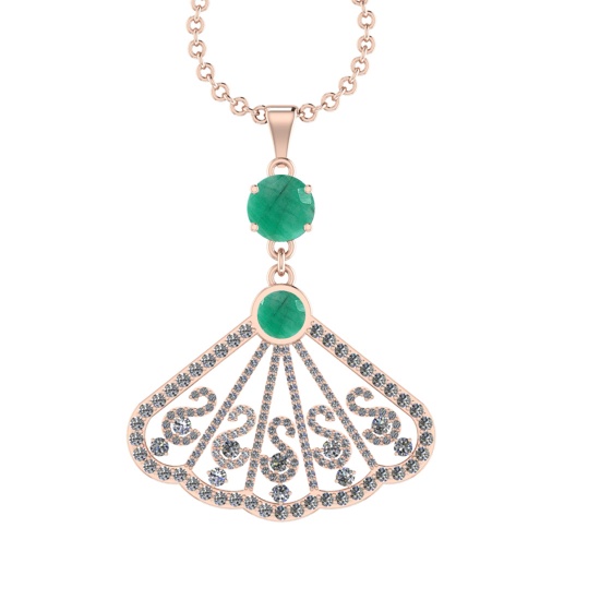 3.33 Ctw VS/SI1 Emerald and Diamond14K Rose Gold Necklace (ALL DIAMOND ARE