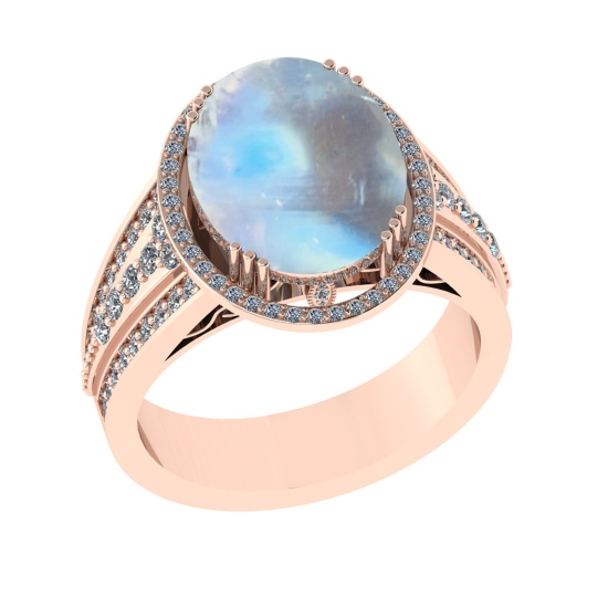 5.95 Ctw I2/I3 Rainbow Moonstone And Diamond 10K Rose Gold Engagement Ring(