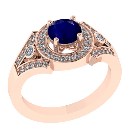 1.24 Ctw VS/SI1 Blue Sapphire and Diamond 14k Rose Gold Engagement Ring (AL
