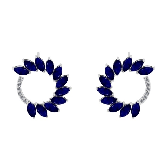 3.18 Ctw VS/SI1 Blue Sapphire And Diamond 14K White Gold Earrings (ALL DIAM