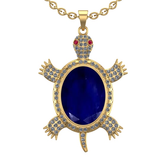 9.20 Ctw VS/SI1 Blue Sapphire and Diamond 14K Yellow Gold Pendant (ALL DIAM