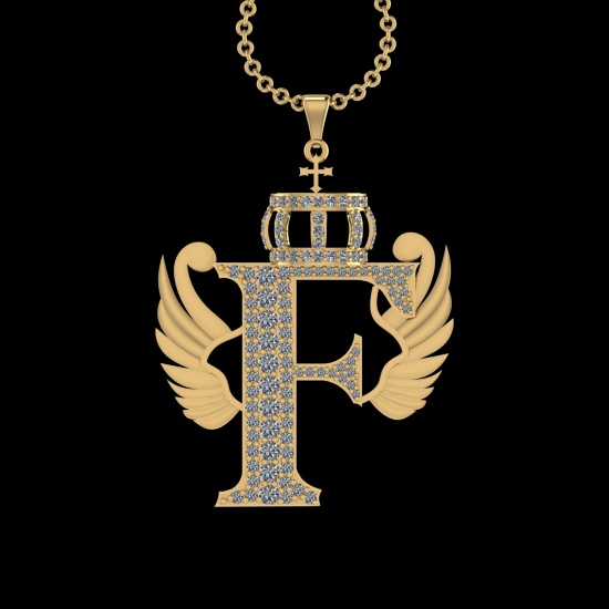3.86 Ctw VS/SI1 Diamond Prong Set 18K Yellow Gold Letter theme ( F) Necklac