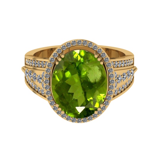 5.60 Ctw VS/SI1 Peridot And Diamond 14K Yellow Gold Engagement Ring( ALL DI