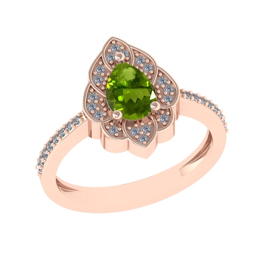 0.94 Ctw VS/SI1 Peridot and Diamond Set 10K Rose Gold Engagaement Ring (ALL