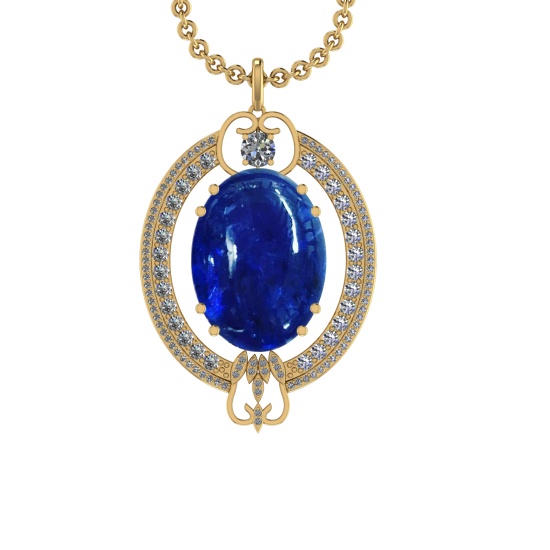 45.78 Ctw VS/SI1 Tanzanite and Diamond 14K Yellow Gold Pendant