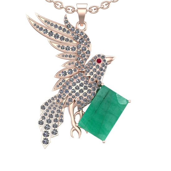 9.27 Ctw VS/SI1 Emerald and Diamond 14K Rose Gold Pendant (ALL DIAMOND ARE