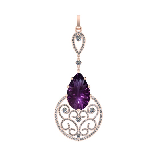 99.08 Ctw SI2/SI1 Amethyst and Diamond Prong Set 14k Rose Gold Pendant (ALL