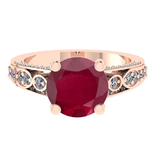 3.32 Ctw VS/SI1 Ruby and Diamond 14k Rose Gold Engagement Ring (ALL DIAMOND