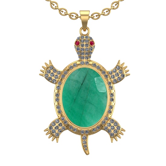9.20 Ctw VS/SI1 Emerald and Diamond 14K Yellow Gold Pendant (ALL DIAMOND AR