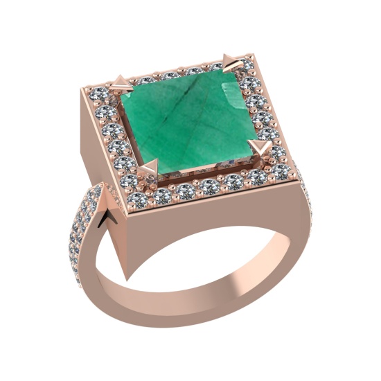 3.35 Ctw VS/SI1 Emerald and Diamond 14k Rose Gold Engagement Ring (ALL DIAM