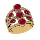 4.22 Ctw VS/SI1 Ruby and Diamond 14k Yellow Gold Engagement Ring (ALL DIAMO