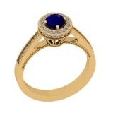 0.82 Ctw VS/SI1 Blue Sapphire And Diamond 14K Yellow Gold Engagement Halo R