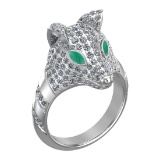 2.31 Ctw VS/SI1 Emerald and Diamond 14k white Gold Animal theme Ring (ALL D