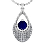 0.80 Ctw VS/SI1 Blue Sapphire and Diamond 14k white Gold Engagement Ring