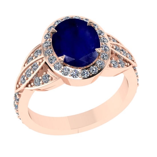 3.26 Ctw VS/SI1 Blue Sapphire and Diamond 14k Rose Gold Engagement Ring (AL