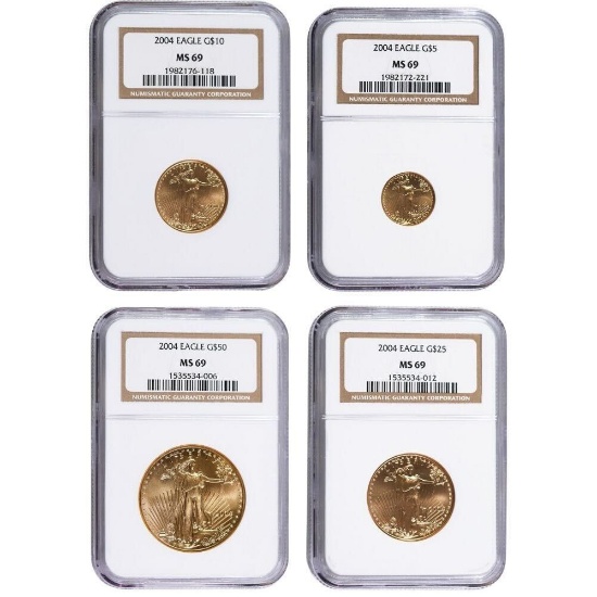 Certified American Gold Eagle 4pc Set 2004 MS69 NGC