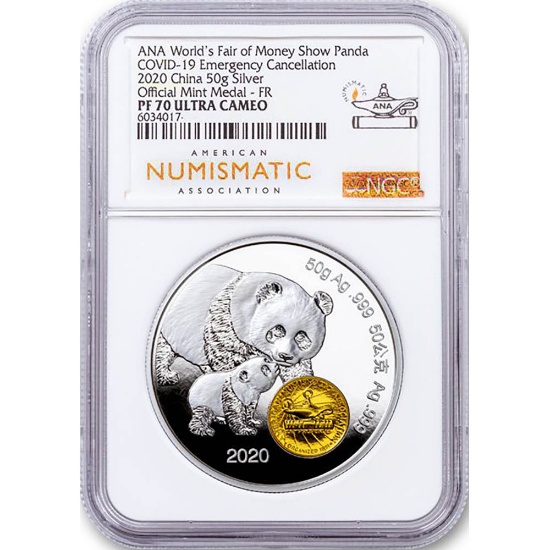 China 50 Gram Silver Panda 2020 ANA World s Fair of Money Covid-19 Emergenc