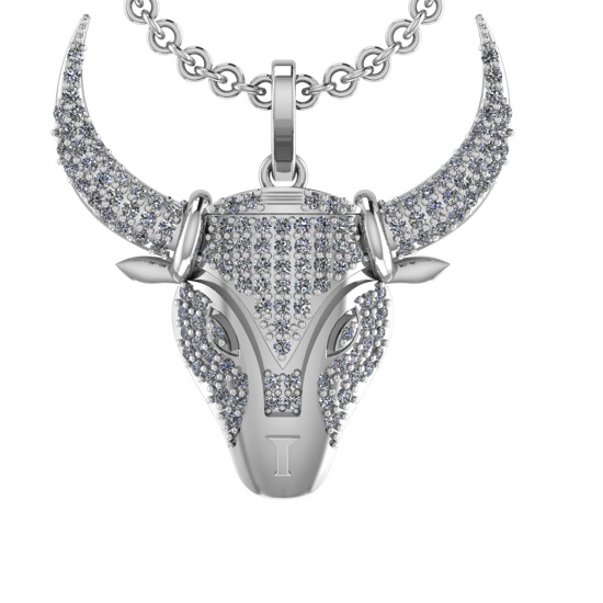 1.03 Ctw SI2/SI1 Diamond 14k White Gold Bull theme Pendant (ALL DIAMOND ARE