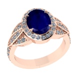 3.26 Ctw VS/SI1 Blue Sapphire and Diamond 14k Rose Gold Engagement Ring (AL