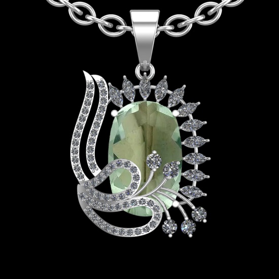 20.43 Ctw VS/SI1 Green Amethyst And Diamond 14K White Gold Necklace( ALL DI