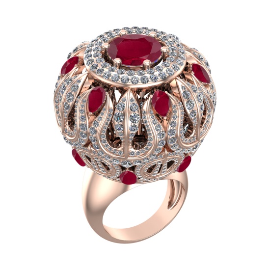 17.72 Ctw VS/SI1 Ruby and Diamond 14k Rose Gold Engagement Ring (ALL DIAMON