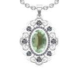20.23 Ctw I2/I3 Green Amethyst And Diamond 10K White Gold Necklace(ALL DIAM