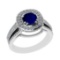 1.81 Ctw VS/SI1 Blue Sapphire and Diamond 14k White Gold Engagement Halo Ri